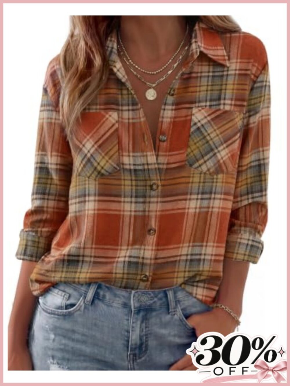 Women's Flannel Button Down Shirt Long Sleeve Casual Plaid Top